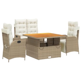 vidaXL 4-tlg. Garten-Essgruppe mit Kissen Beige Poly Rattan