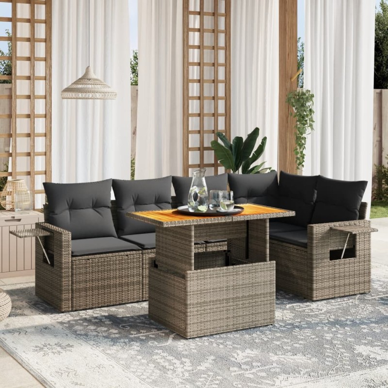 vidaXL 6-tlg. Garten-Sofagarnitur mit Kissen Grau Poly Rattan vidaXL 6-tlg. Garten-Sofagarnitur mit Kissen Grau Poly Rattan