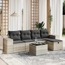 vidaXL 6-tlg. Garten-Sofagarnitur mit Kissen Hellgrau Poly Rattan