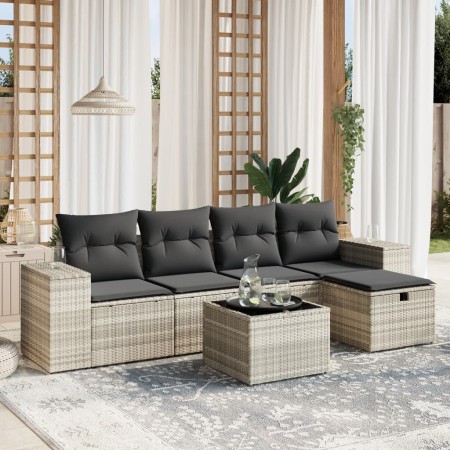 vidaXL 6-tlg. Garten-Sofagarnitur mit Kissen Hellgrau Poly Rattan