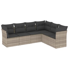 vidaXL 6-tlg. Garten-Sofagarnitur mit Kissen Hellgrau Poly Rattan