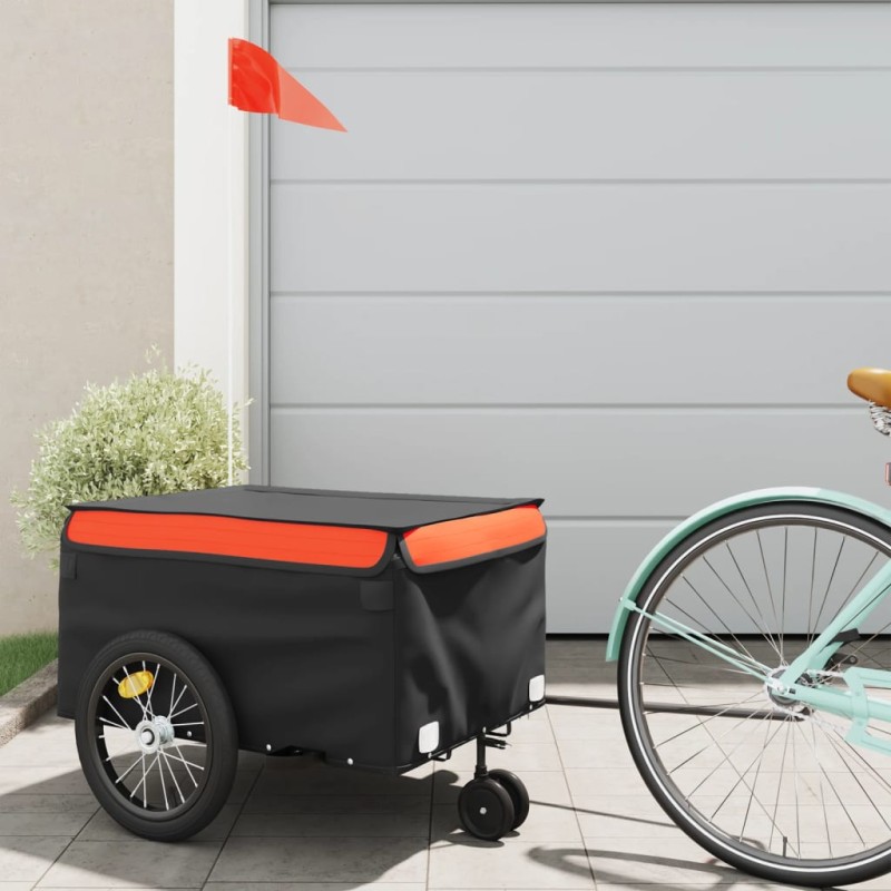 vidaXL Fahrradanhänger Schwarz und Orange 45 kg Eisen vidaXL Fahrradanhänger Schwarz und Orange 45 kg Eisen