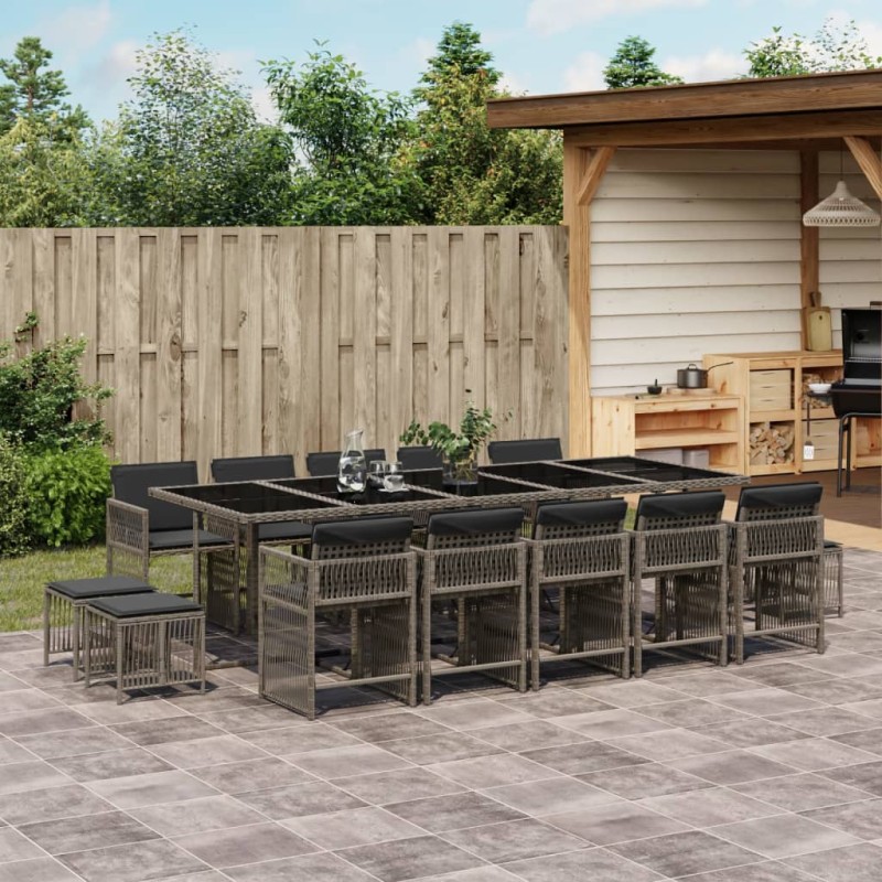 vidaXL 15-tlg. Garten-Essgruppe mit Kissen Grau Poly Rattan vidaXL 15-tlg. Garten-Essgruppe mit Kissen Grau Poly Rattan