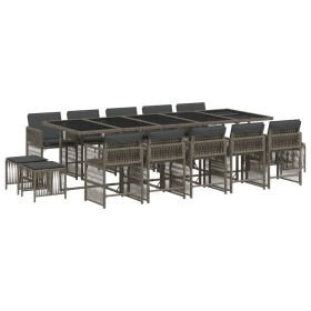 vidaXL 15-tlg. Garten-Essgruppe mit Kissen Grau Poly Rattan
