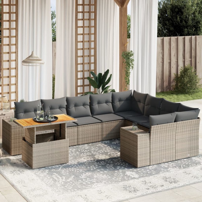 vidaXL 10-tlg. Garten-Sofagarnitur mit Kissen Grau Poly Rattan vidaXL 10-tlg. Garten-Sofagarnitur mit Kissen Grau Poly Rattan