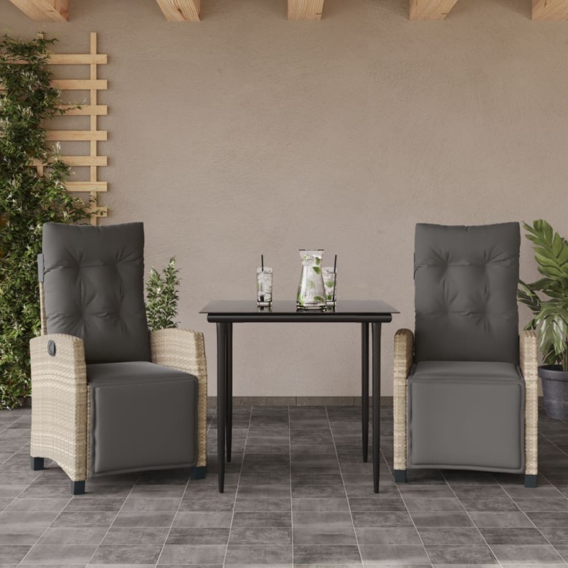 vidaXL 3-tlg. Garten-Essgruppe mit Kissen Hellgrau Poly Rattan vidaXL 3-tlg. Garten-Essgruppe mit Kissen Hellgrau Poly Rattan