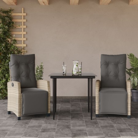 vidaXL 3-tlg. Garten-Essgruppe mit Kissen Hellgrau Poly Rattan