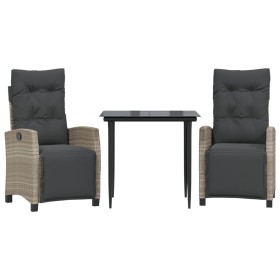 vidaXL 3-tlg. Garten-Essgruppe mit Kissen Hellgrau Poly Rattan