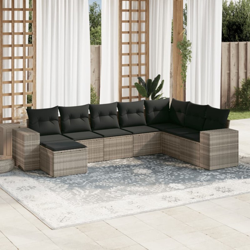 vidaXL 8-tlg. Garten-Sofagarnitur mit Kissen Hellgrau Poly Rattan vidaXL 8-tlg. Garten-Sofagarnitur mit Kissen Hellgrau Poly Rattan