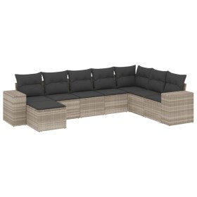 vidaXL 8-tlg. Garten-Sofagarnitur mit Kissen Hellgrau Poly Rattan