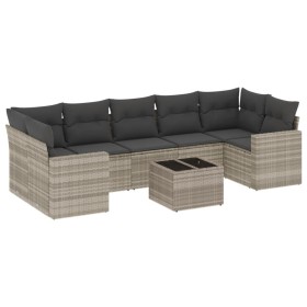vidaXL 8-tlg. Garten-Sofagarnitur mit Kissen Hellgrau Poly Rattan
