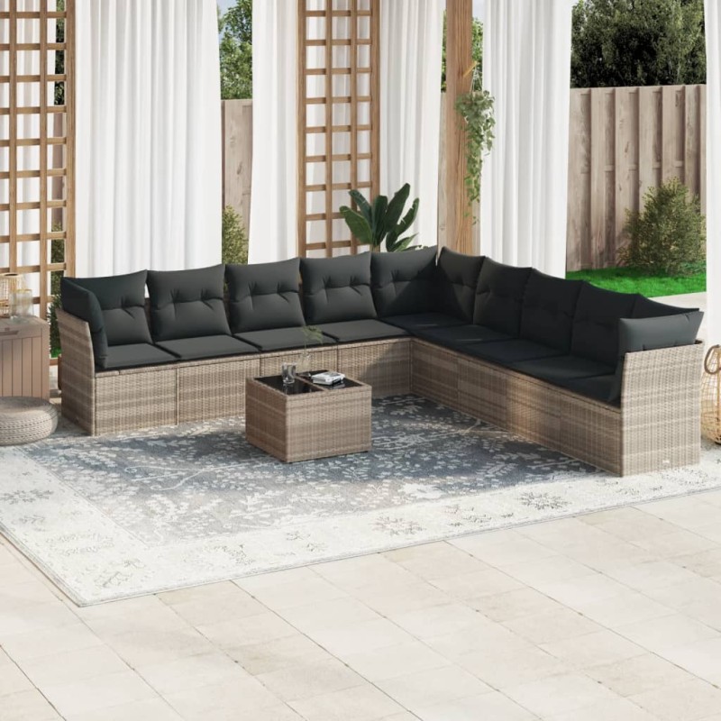 vidaXL 10-tlg. Garten-Sofagarnitur mit Kissen Hellgrau Poly Rattan vidaXL 10-tlg. Garten-Sofagarnitur mit Kissen Hellgrau Poly Rattan