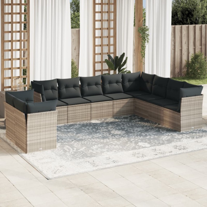 vidaXL 10-tlg. Garten-Sofagarnitur mit Kissen Hellgrau Poly Rattan vidaXL 10-tlg. Garten-Sofagarnitur mit Kissen Hellgrau Poly Rattan