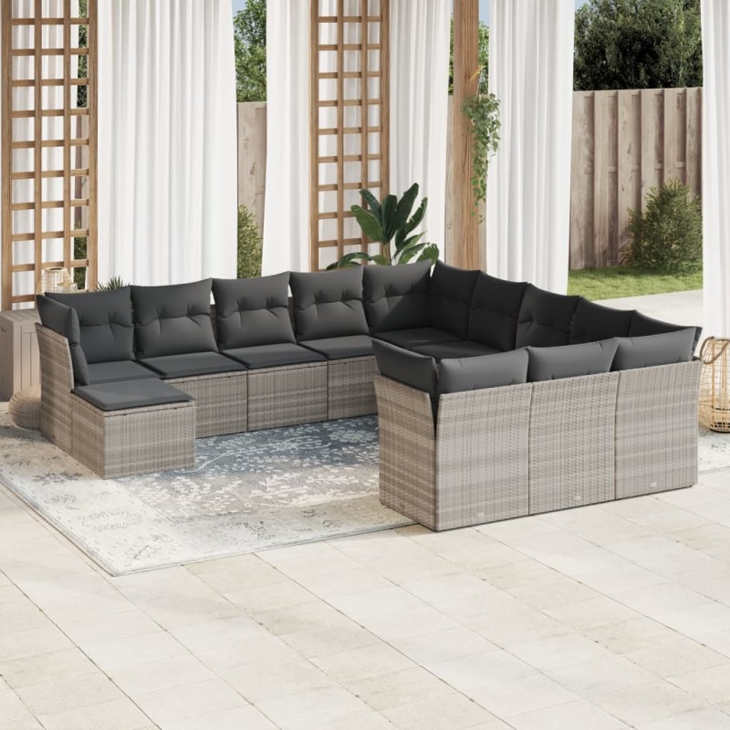 vidaXL 12-tlg. Garten-Sofagarnitur mit Kissen Hellgrau Poly Rattan vidaXL 12-tlg. Garten-Sofagarnitur mit Kissen Hellgrau Poly Rattan