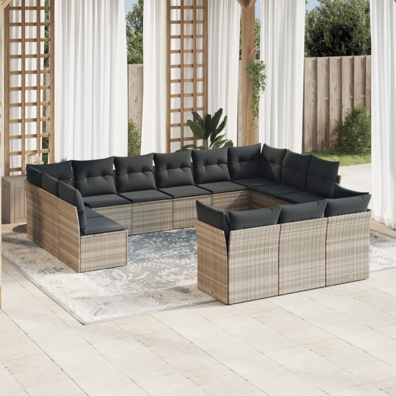vidaXL 13-tlg. Garten-Sofagarnitur mit Kissen Hellgrau Poly Rattan vidaXL 13-tlg. Garten-Sofagarnitur mit Kissen Hellgrau Poly Rattan