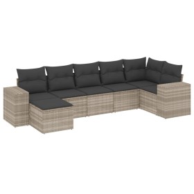 vidaXL 7-tlg. Garten-Sofagarnitur mit Kissen Hellgrau Poly Rattan