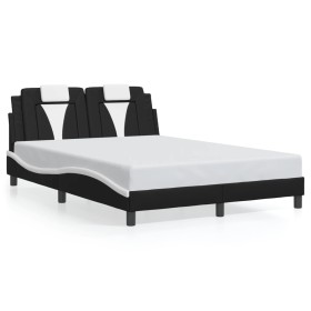 vidaXL Bettgestell mit LED Schwarz und Weiß 140x190 cm Kunstleder
