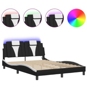 vidaXL Bettgestell mit LED Schwarz und Weiß 140x190 cm Kunstleder
