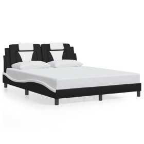 vidaXL Bettgestell mit LED Schwarz und Weiß 160x200 cm Kunstleder