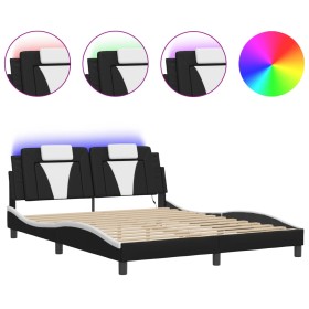 vidaXL Bettgestell mit LED Schwarz und Weiß 160x200 cm Kunstleder