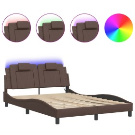 vidaXL Bettgestell mit LED Braun 140x190 cm Kunstleder