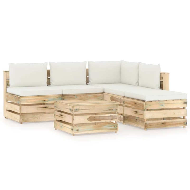 6-tlg. Garten-Lounge-Set mit Kissen Grün Imprägniertes Holz 6-tlg. Garten-Lounge-Set mit Kissen Grün Imprägniertes Holz