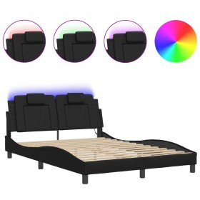 vidaXL Bettgestell mit LED Schwarz 140x200 cm Kunstleder