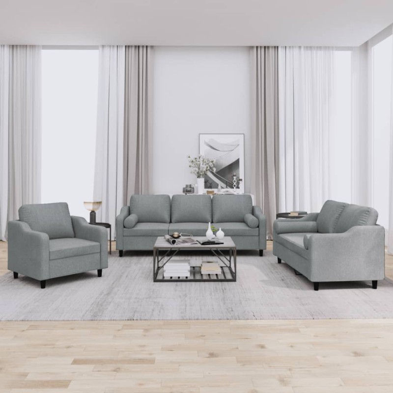 vidaXL 3-tlg. Sofagarnitur mit Kissen Hellgrau Stoff vidaXL 3-tlg. Sofagarnitur mit Kissen Hellgrau Stoff