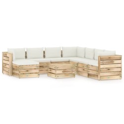9-tlg. Garten-Lounge-Set mit Kissen Grün Imprägniertes Holz