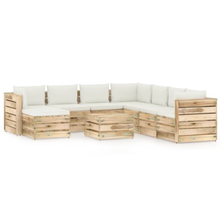 9-tlg. Garten-Lounge-Set mit Kissen Grün Imprägniertes Holz