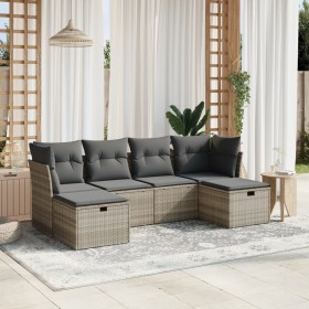 vidaXL 6-tlg. Garten-Sofagarnitur mit Kissen Hellgrau Poly Rattan