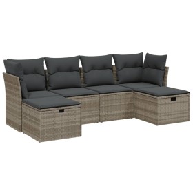 vidaXL 6-tlg. Garten-Sofagarnitur mit Kissen Hellgrau Poly Rattan