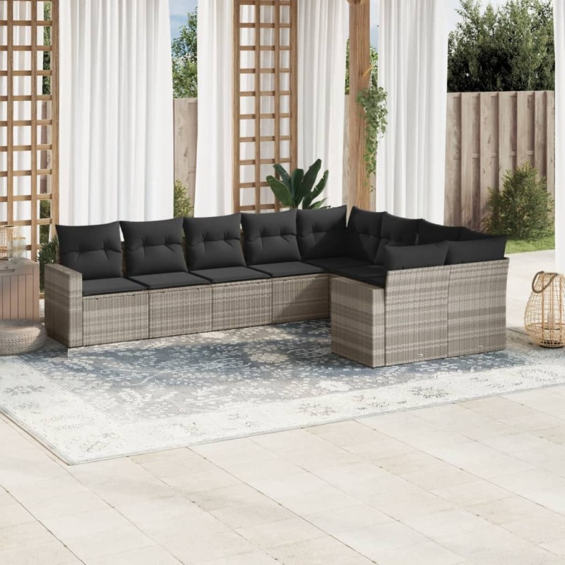 vidaXL 9-tlg. Garten-Sofagarnitur mit Kissen Hellgrau Poly Rattan vidaXL 9-tlg. Garten-Sofagarnitur mit Kissen Hellgrau Poly Rattan