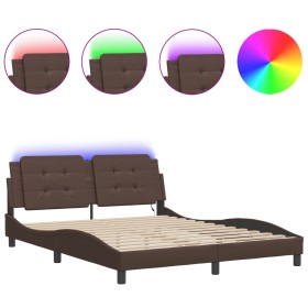 vidaXL Bettgestell mit LED Braun 160x200 cm Kunstleder