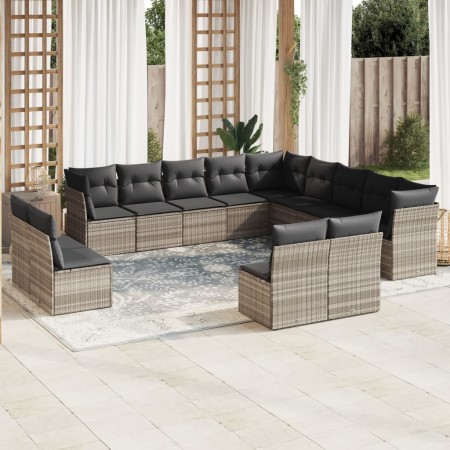 vidaXL 12-tlg. Garten-Sofagarnitur mit Kissen Hellgrau Poly Rattan