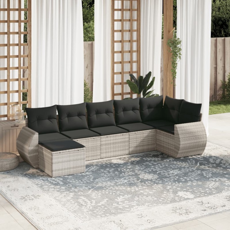 vidaXL 7-tlg. Garten-Sofagarnitur mit Kissen Hellgrau Poly Rattan vidaXL 7-tlg. Garten-Sofagarnitur mit Kissen Hellgrau Poly Rattan