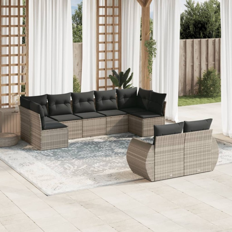 vidaXL 9-tlg. Garten-Sofagarnitur mit Kissen Hellgrau Poly Rattan vidaXL 9-tlg. Garten-Sofagarnitur mit Kissen Hellgrau Poly Rattan