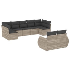 vidaXL 9-tlg. Garten-Sofagarnitur mit Kissen Hellgrau Poly Rattan