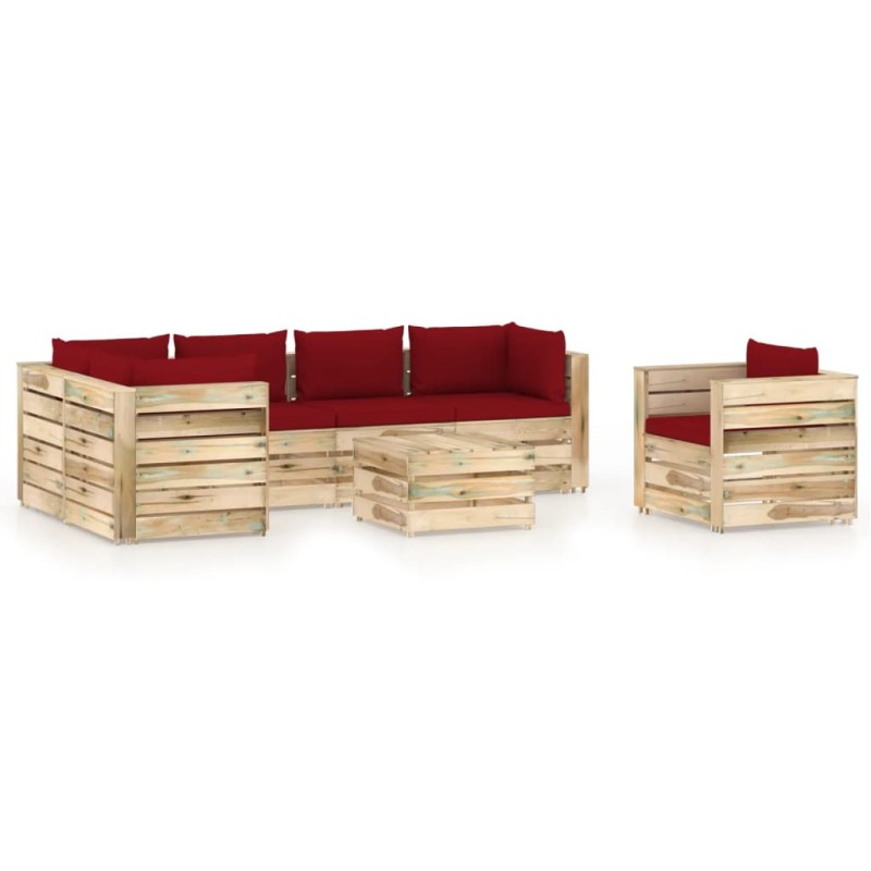 vidaXL 7-tlg. Garten-Lounge-Set mit Kissen Grün Imprägniertes Holz vidaXL 7-tlg. Garten-Lounge-Set mit Kissen Grün Imprägniertes Holz