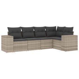vidaXL 5-tlg. Garten-Sofagarnitur mit Kissen Hellgrau Poly Rattan