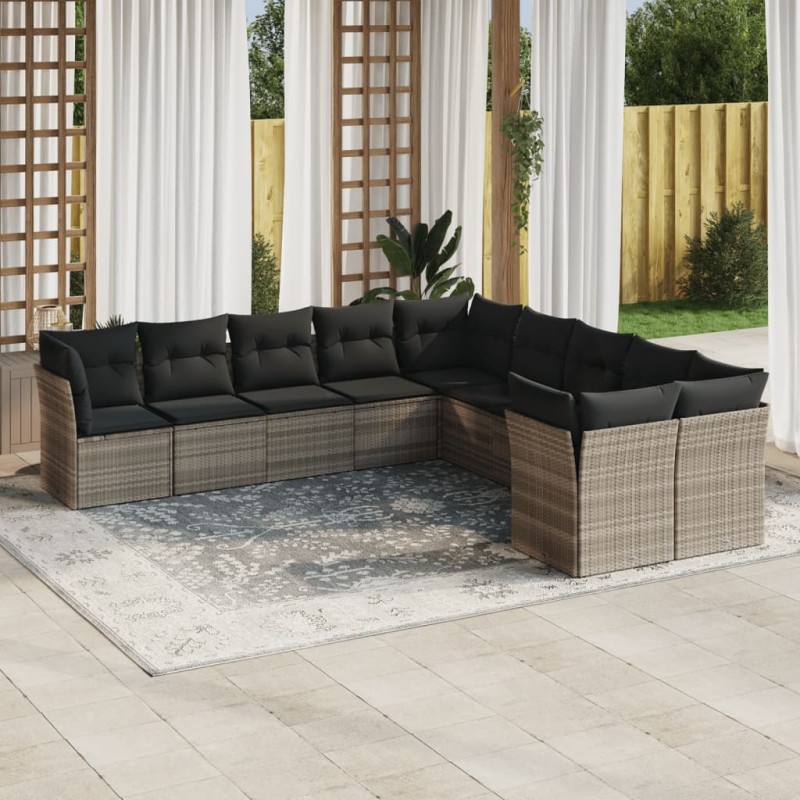 vidaXL 10-tlg. Garten-Sofagarnitur mit Kissen Hellgrau Poly Rattan vidaXL 10-tlg. Garten-Sofagarnitur mit Kissen Hellgrau Poly Rattan