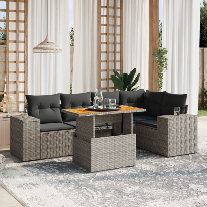 vidaXL 6-tlg. Garten-Sofagarnitur mit Kissen Grau Poly Rattan vidaXL 6-tlg. Garten-Sofagarnitur mit Kissen Grau Poly Rattan