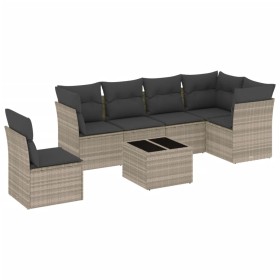 vidaXL 7-tlg. Garten-Sofagarnitur mit Kissen Hellgrau Poly Rattan