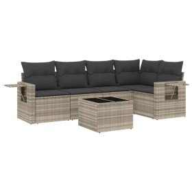 vidaXL 6-tlg. Garten-Sofagarnitur mit Kissen Hellgrau Poly Rattan