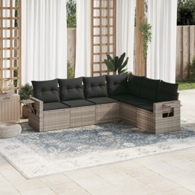 vidaXL 6-tlg. Garten-Sofagarnitur mit Kissen Hellgrau Poly Rattan