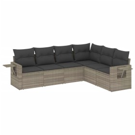 vidaXL 6-tlg. Garten-Sofagarnitur mit Kissen Hellgrau Poly Rattan