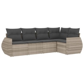 vidaXL 5-tlg. Garten-Sofagarnitur mit Kissen Hellgrau Poly Rattan
