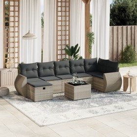 vidaXL 8-tlg. Garten-Sofagarnitur mit Kissen Hellgrau Poly Rattan