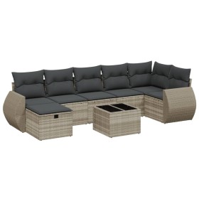 vidaXL 8-tlg. Garten-Sofagarnitur mit Kissen Hellgrau Poly Rattan