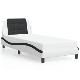 vidaXL Bettgestell mit LED Weiß und Schwarz 90x200 cm Kunstleder